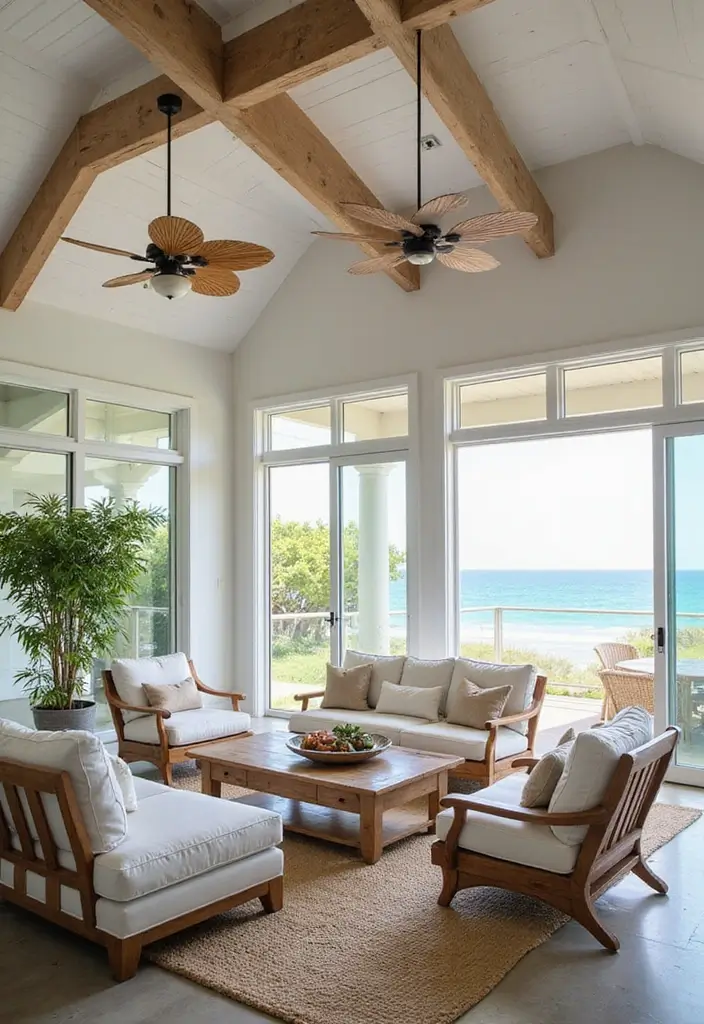 29 Living Room Ceiling Design Modern With Fan Ideas That Feel Airy and Stylish - 15. Open Roof Designs with Chic Ceiling Fans