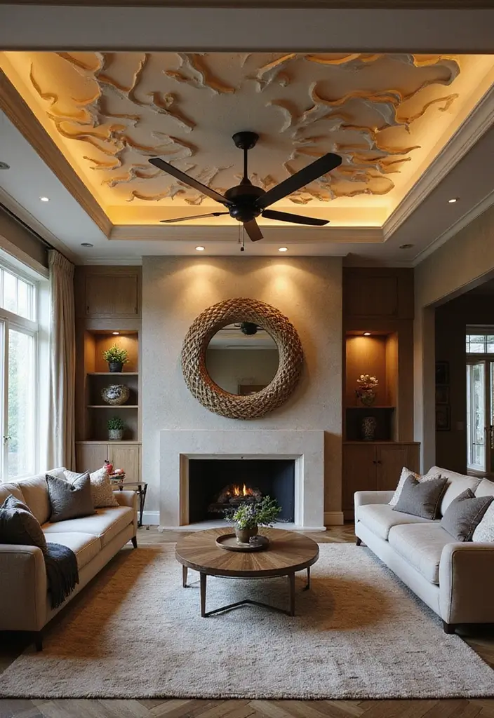 29 Living Room Ceiling Design Modern With Fan Ideas That Feel Airy and Stylish - 20. Sculptural Ceiling Designs with Artistic Fans