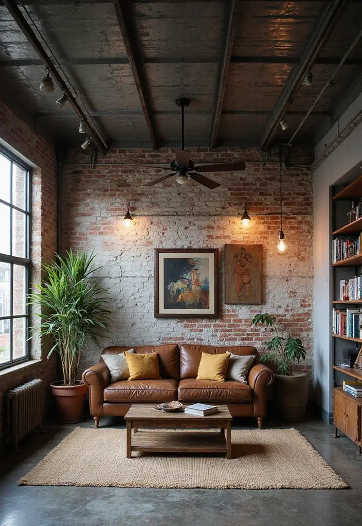 29 Living Room Ceiling Design Modern With Fan Ideas That Feel Airy and Stylish - 21. Industrial-Style Metal Ceilings with Vintage Fans