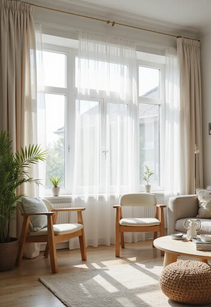 29 Living Room Objects Decor Ideas That Feel Minimal and Functional - 12. Simple Window Treatments