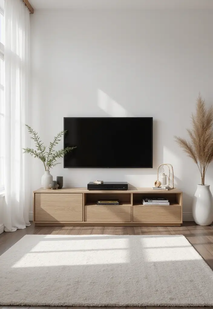 29 Living Room Objects Decor Ideas That Feel Minimal and Functional - 17. Simple Media Console
