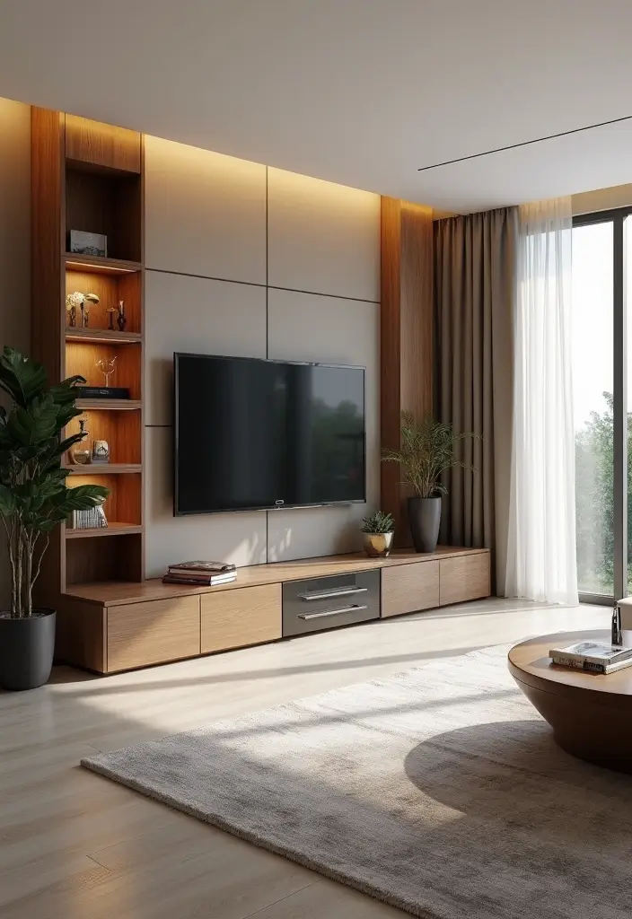 29 Living Room Objects Decor Ideas That Feel Minimal and Functional - 21. Focal Point Entertainment Wall