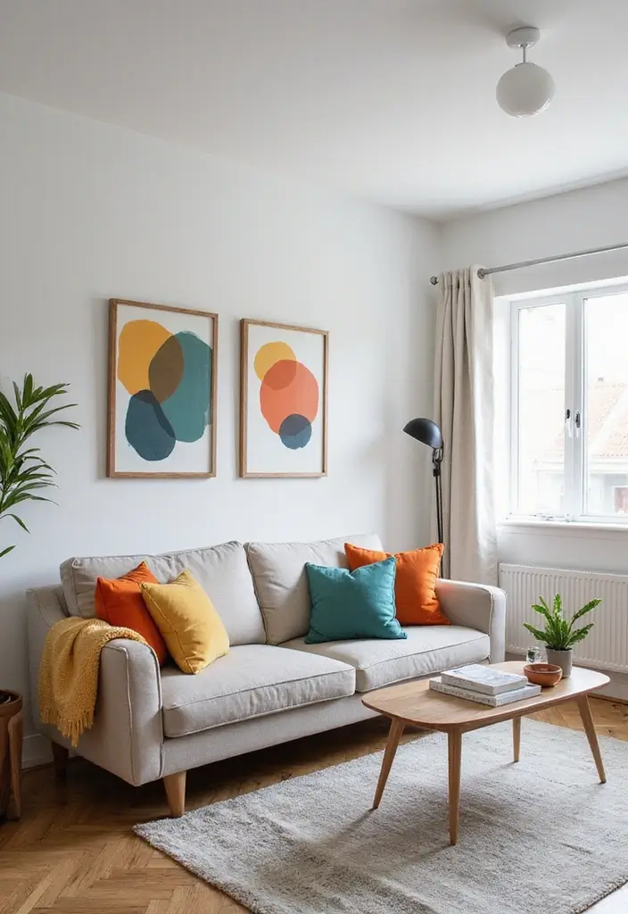 29 Living Room Objects Decor Ideas That Feel Minimal and Functional - 22. Colorful Accent Pillows