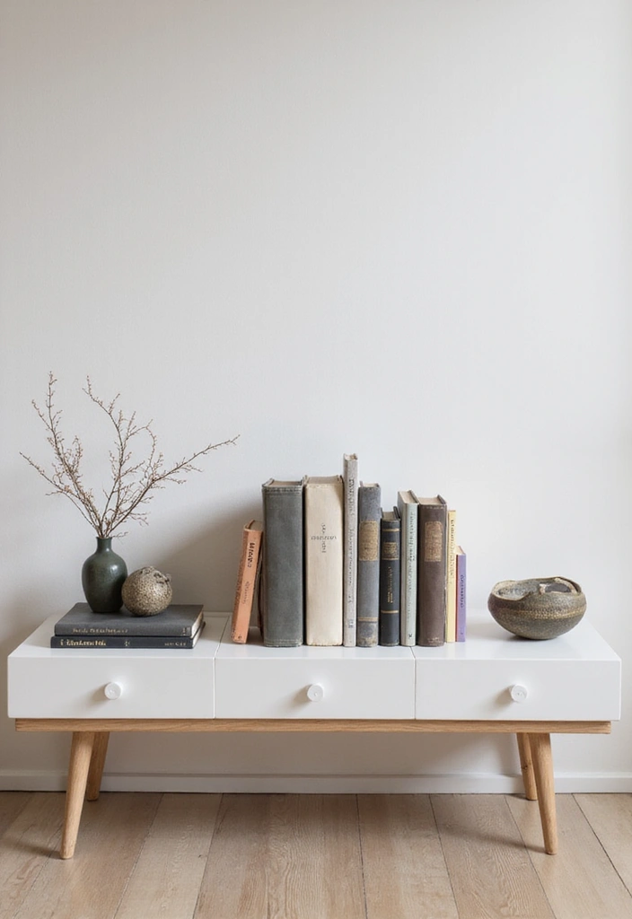 29 Living Room Objects Decor Ideas That Feel Minimal and Functional - 23. Minimalist Book Display