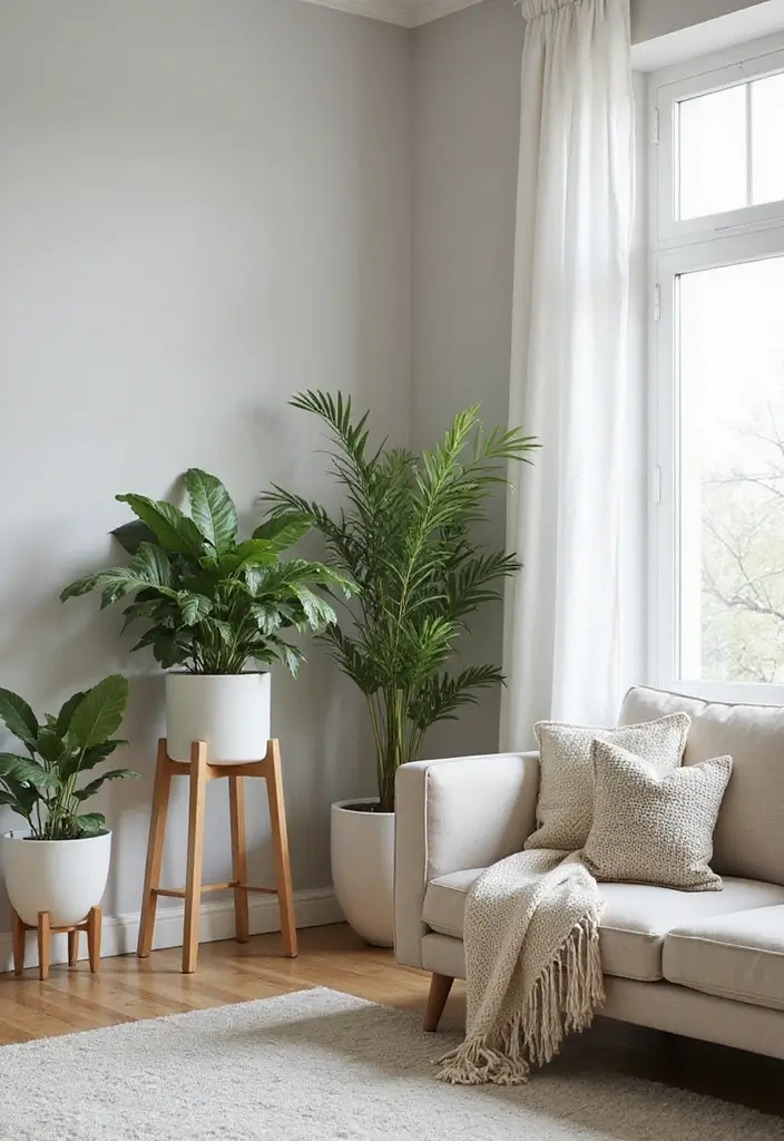 29 Living Room Objects Decor Ideas That Feel Minimal and Functional - 26. Minimalist Plant Stand
