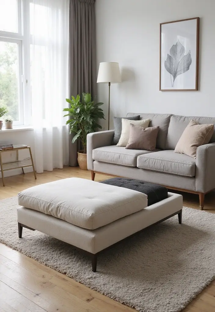 29 Living Room Objects Decor Ideas That Feel Minimal and Functional - 3. Multi-Functional Ottoman