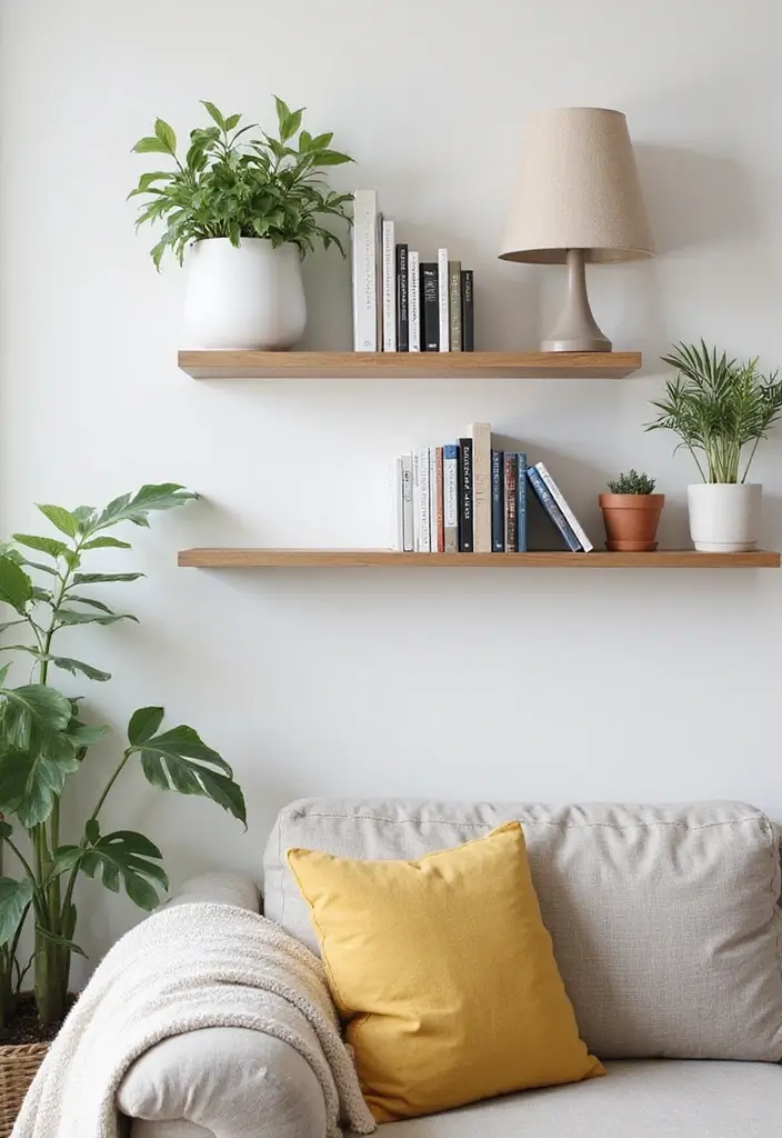 29 Living Room Objects Decor Ideas That Feel Minimal and Functional - 4. Wall-Mounted Shelves