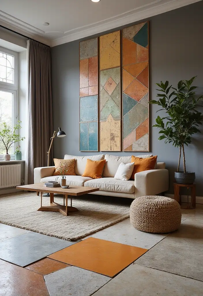 29 Living Room Tiles Design Ideas That Add Texture and Style - 1. Geometric Patterns for a Modern Edge