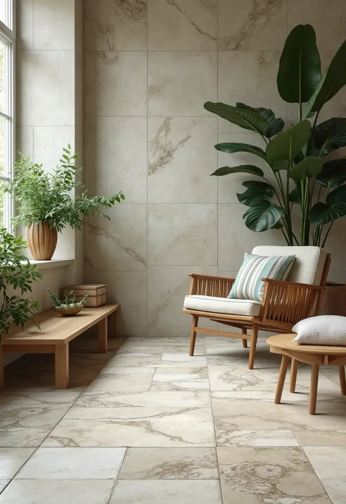29 Living Room Tiles Design Ideas That Add Texture and Style - 10. Nature-Inspired Patterns for Serenity