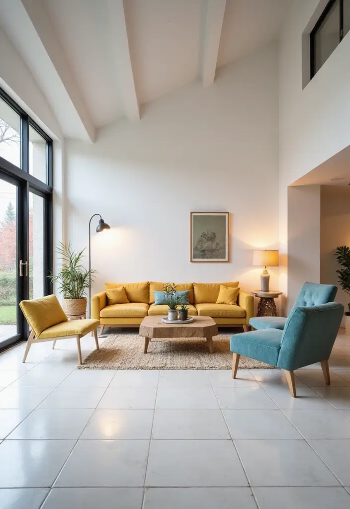 29 Living Room Tiles Design Ideas That Add Texture and Style - 14. Bright White Tiles for an Open Feel