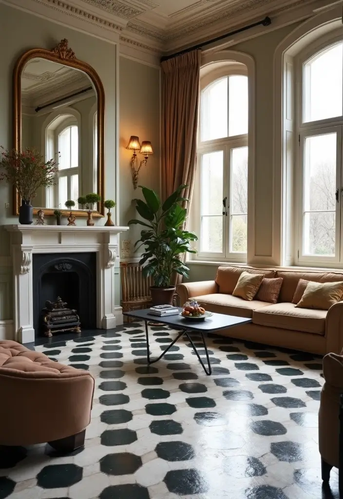 29 Living Room Tiles Design Ideas That Add Texture and Style - 18. Classic Checkerboard for Timeless Style