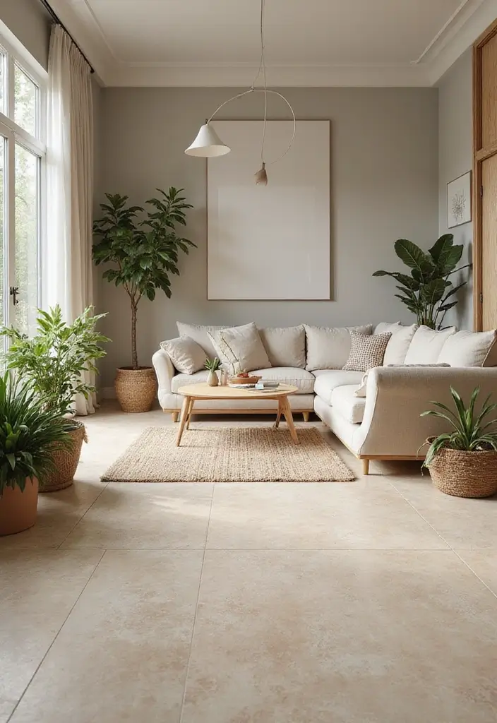 29 Living Room Tiles Design Ideas That Add Texture and Style - 19. Natural Finish Tiles for an Organic Touch