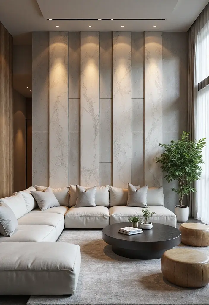 29 Living Room Tiles Design Ideas That Add Texture and Style - 25. Bold Vertical Installation for Visual Height