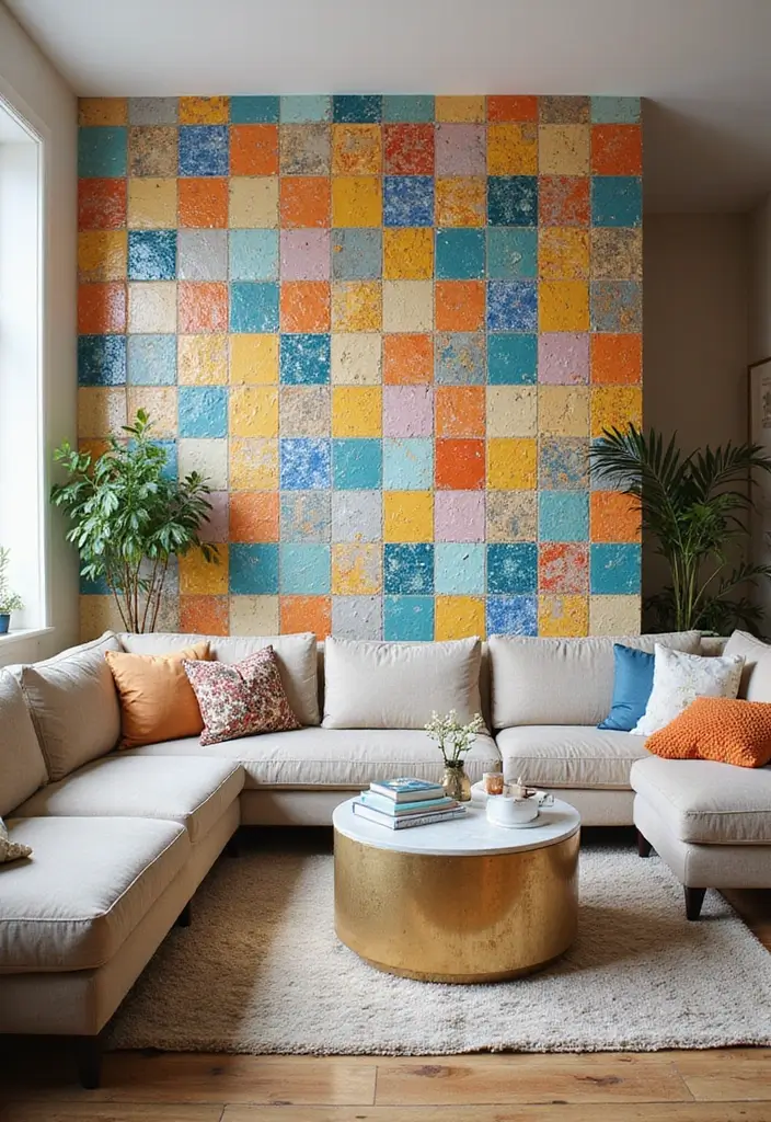 29 Living Room Tiles Design Ideas That Add Texture and Style - 29. Playful Colorful Tiles for a Fun Accent