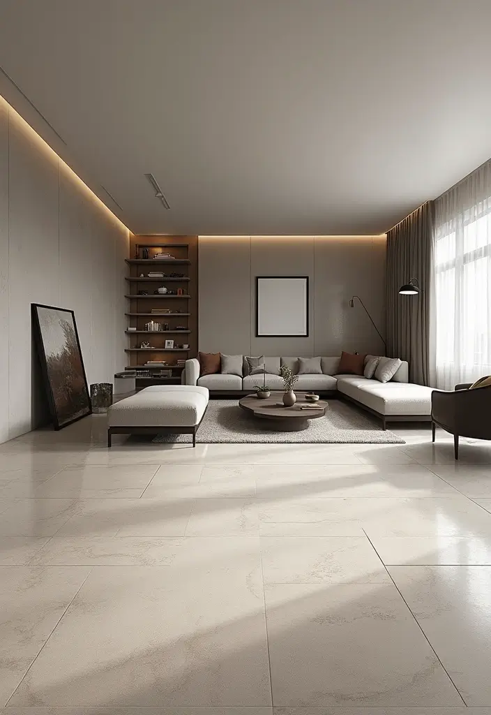 29 Living Room Tiles Design Ideas That Add Texture and Style - 9. Subtle Texture with Porcelain Tiles