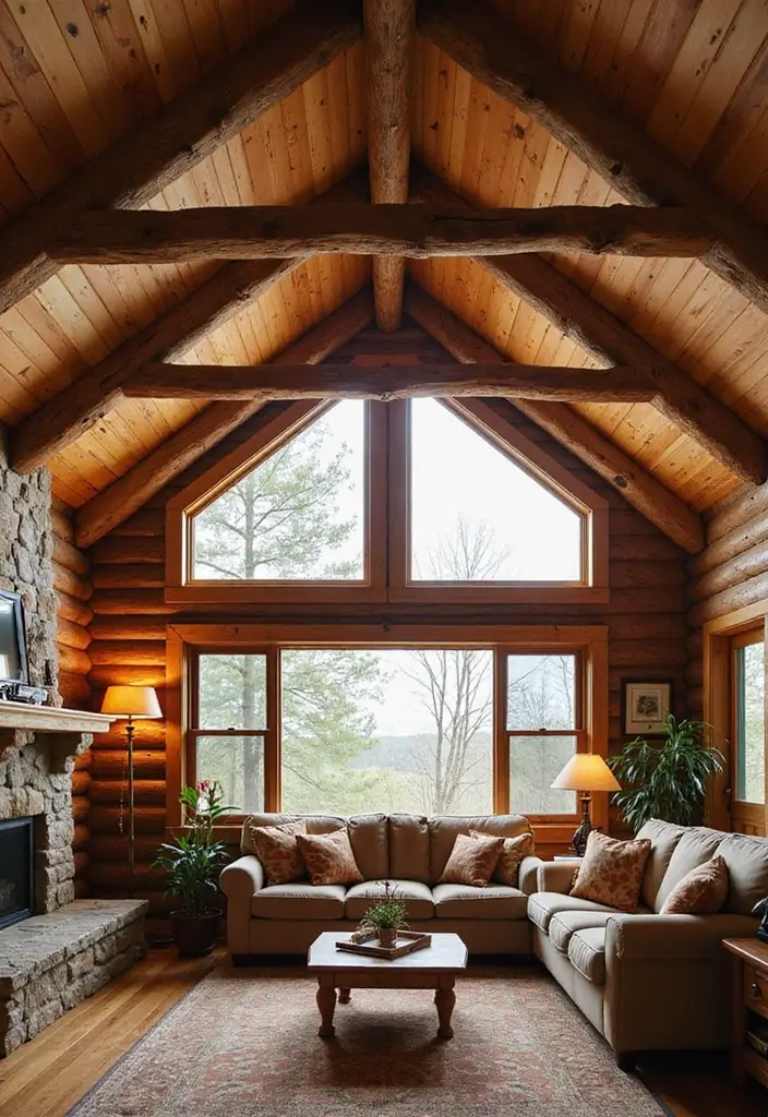 29 Log Cabin Living Room Ideas That Feel Rustic and Cozy - 1. Embrace Natural Wood Beams