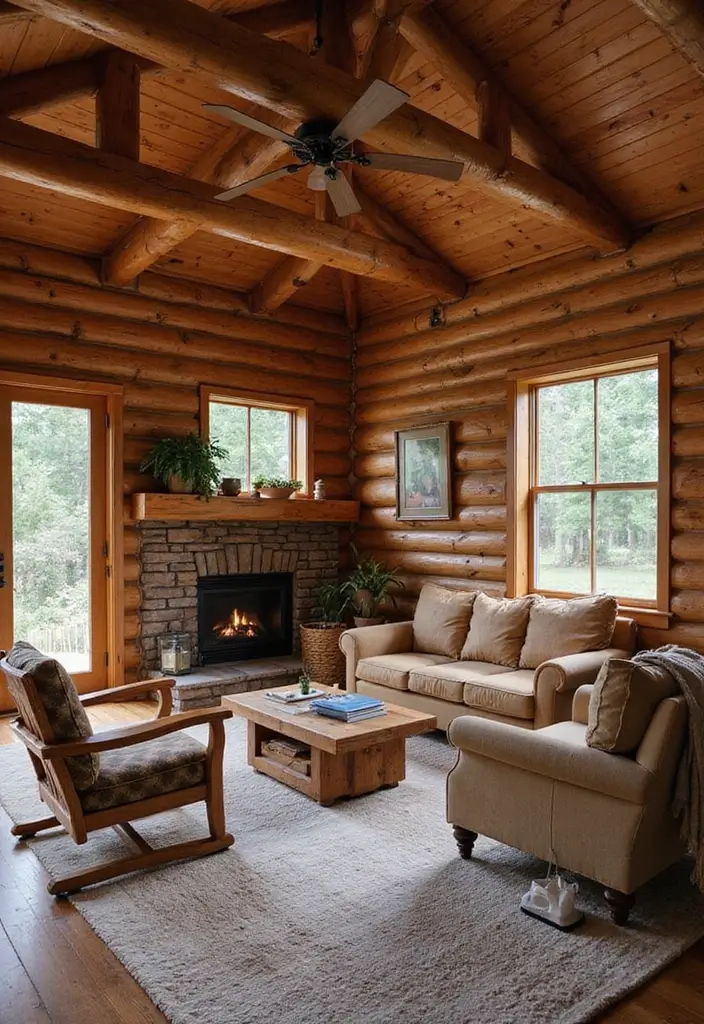 29 Log Cabin Living Room Ideas That Feel Rustic and Cozy - 17. Incorporate Local Artisans