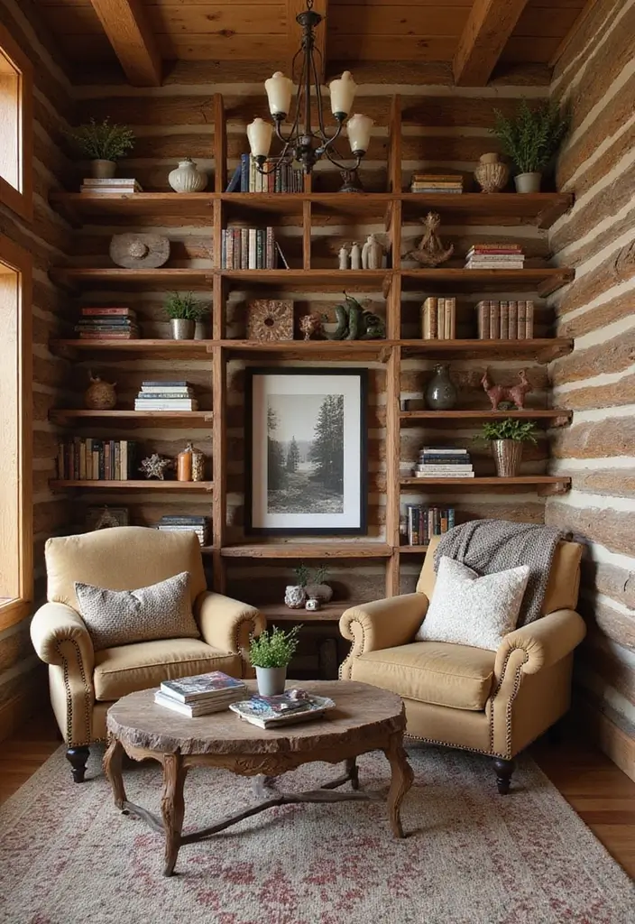 29 Log Cabin Living Room Ideas That Feel Rustic and Cozy - 19. Creative Use of Shelving