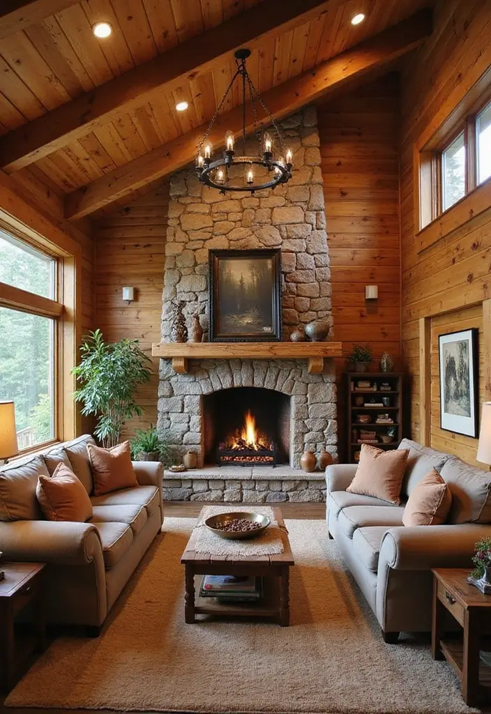 29 Log Cabin Living Room Ideas That Feel Rustic and Cozy - 2. Warm Color Palettes
