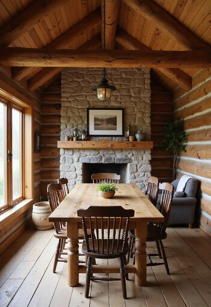 29 Log Cabin Living Room Ideas That Feel Rustic and Cozy - 20. Rustic Dining Areas