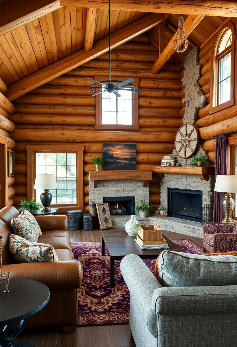 29 Log Cabin Living Room Ideas That Feel Rustic and Cozy - 23. A Touch of Glam