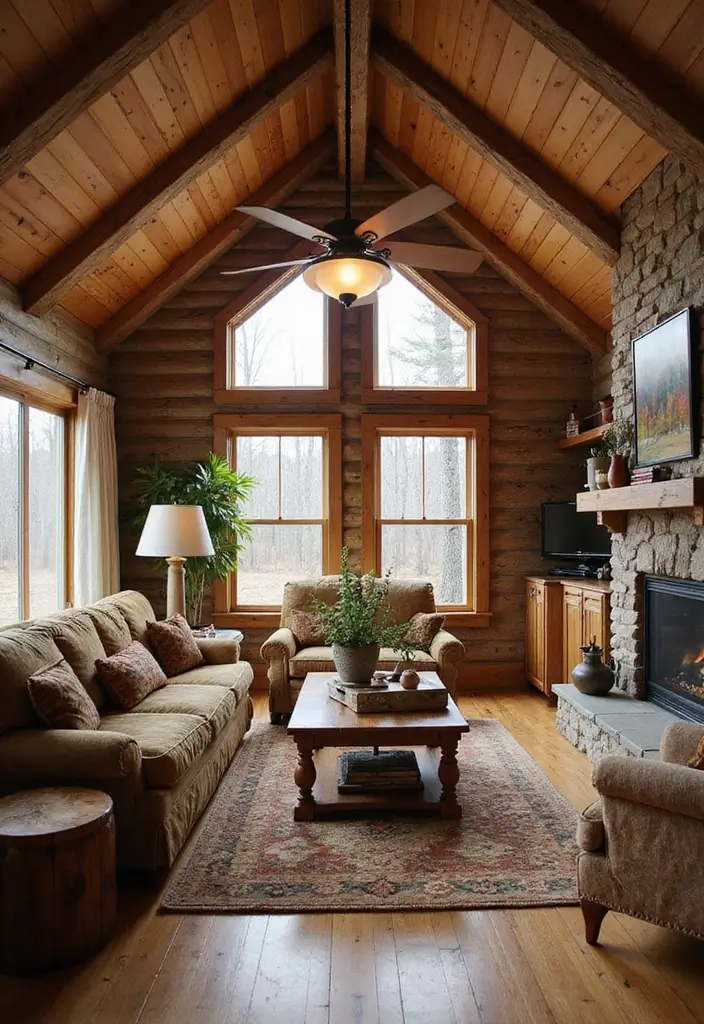 29 Log Cabin Living Room Ideas That Feel Rustic and Cozy - 24. Seasonal Decor Changes
