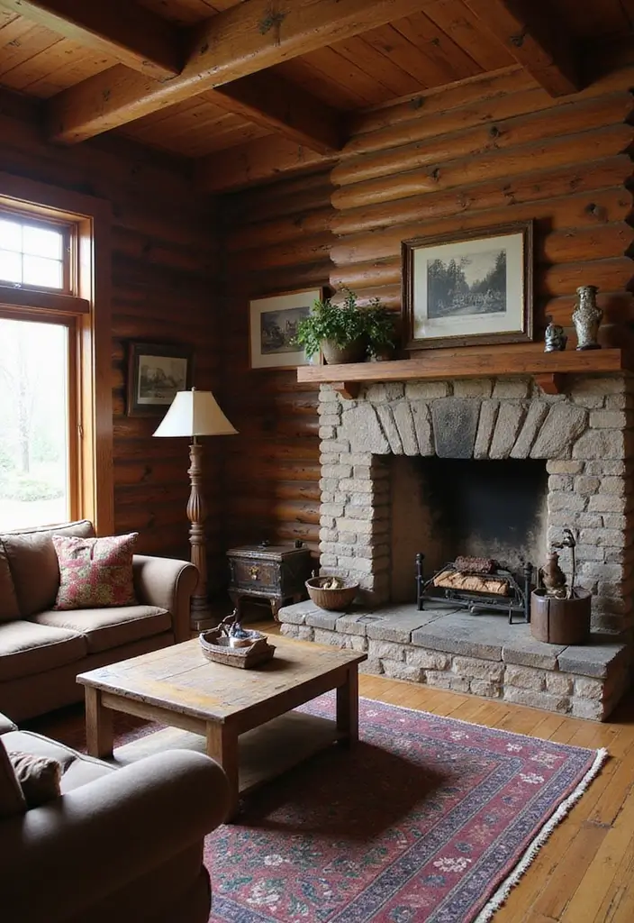 29 Log Cabin Living Room Ideas That Feel Rustic and Cozy - 28. Incorporate Family Heirlooms