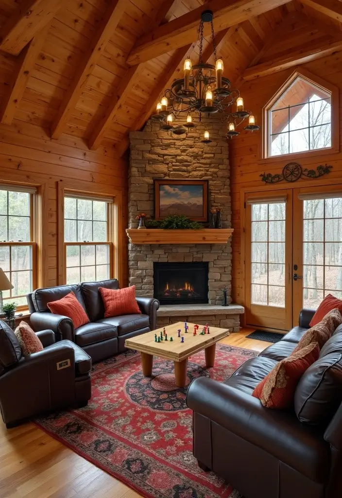 29 Log Cabin Living Room Ideas That Feel Rustic and Cozy - 29. Fun and Games Area