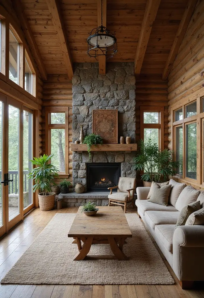 29 Log Cabin Living Room Ideas That Feel Rustic and Cozy - 5. Incorporate Natural Elements