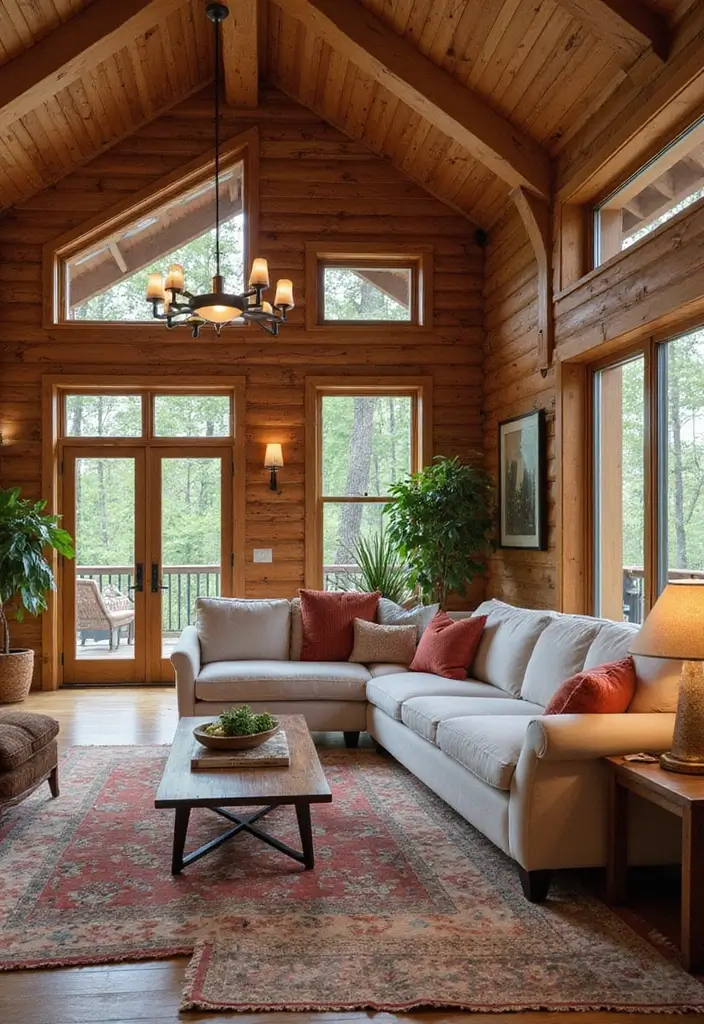 29 Log Cabin Living Room Ideas That Feel Rustic and Cozy - 9. Mix Modern with Rustic
