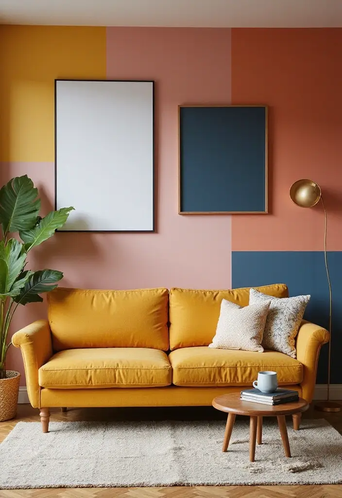29 Painting for Living Room Walls Ideas That Add Color and Personality - 10. Color Blocking for a Fun, Dynamic Look