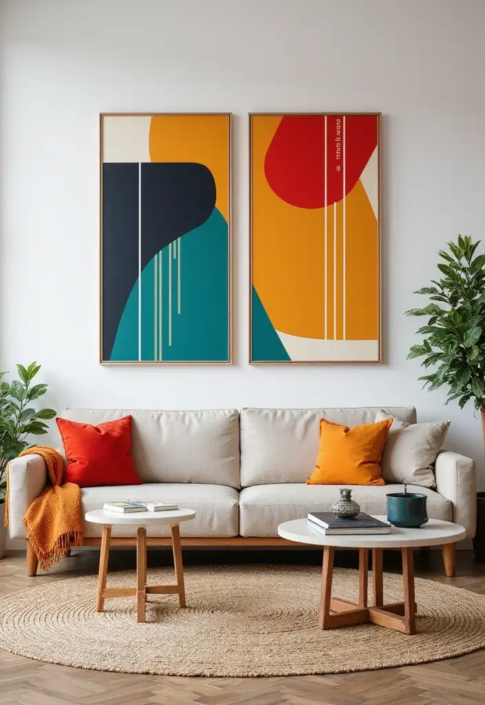 29 Painting for Living Room Walls Ideas That Add Color and Personality - 12. Graphic Art for a Contemporary Edge