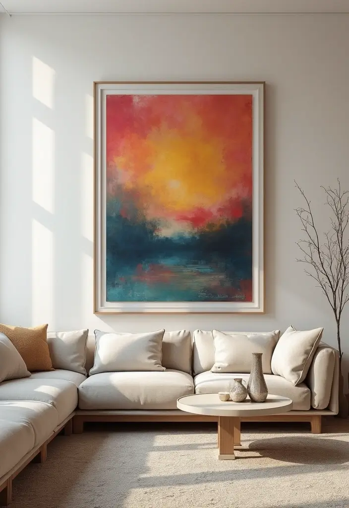 29 Painting for Living Room Walls Ideas That Add Color and Personality - 16. Statement Art for a Bold Focal Point