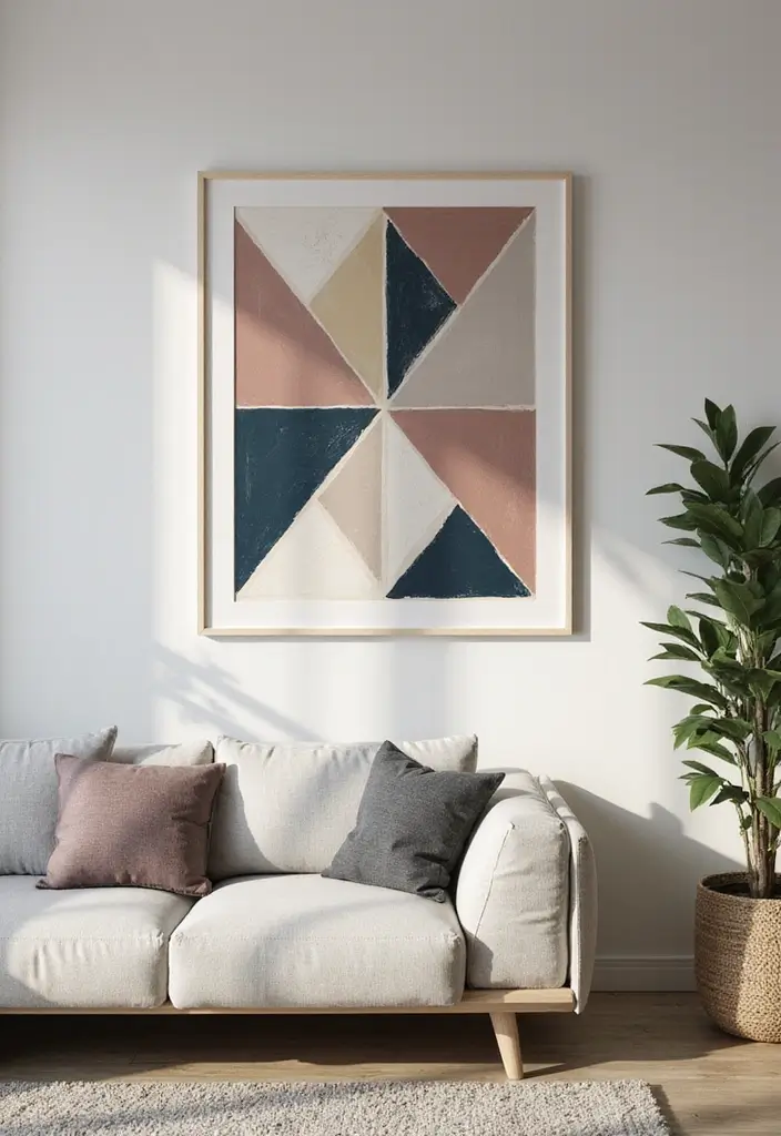 29 Painting for Living Room Walls Ideas That Add Color and Personality - 2. Geometric Patterns for a Modern Look