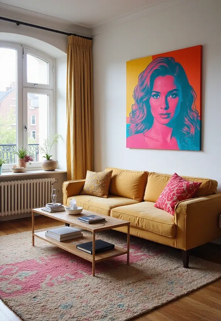 29 Painting for Living Room Walls Ideas That Add Color and Personality - 21. Pop Art for a Fun and Quirky Vibe