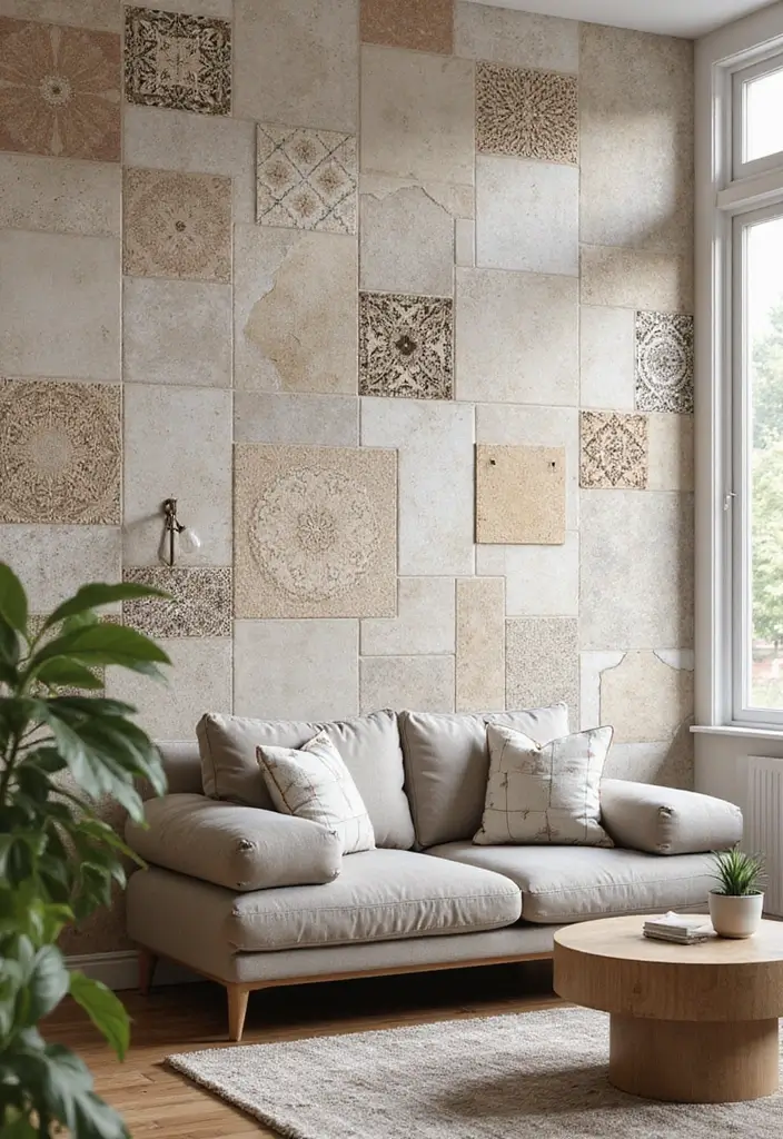 29 Painting for Living Room Walls Ideas That Add Color and Personality - 26. Creative Tiles for a Unique Twist
