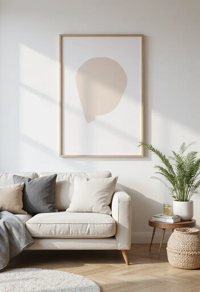 29 Painting for Living Room Walls Ideas That Add Color and Personality - 28. Minimalist Art for Clean Aesthetics