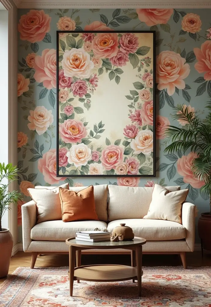 29 Painting for Living Room Walls Ideas That Add Color and Personality - 7. Floral Patterns for a Touch of Elegance