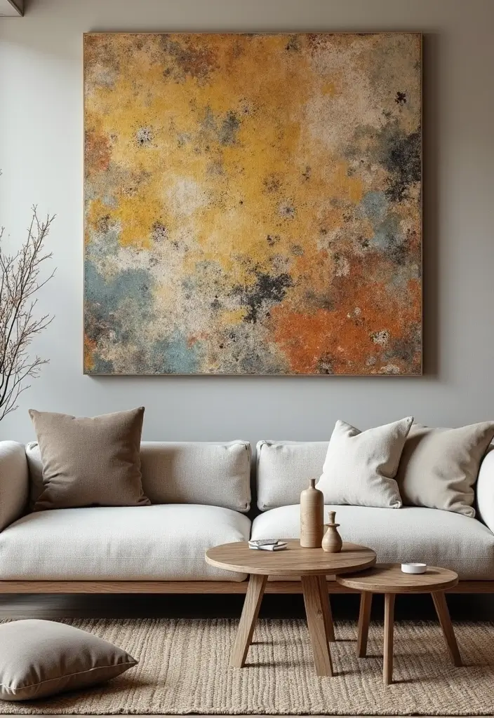 29 Painting for Living Room Walls Ideas That Add Color and Personality - 8. Textured Art for Depth and Interest