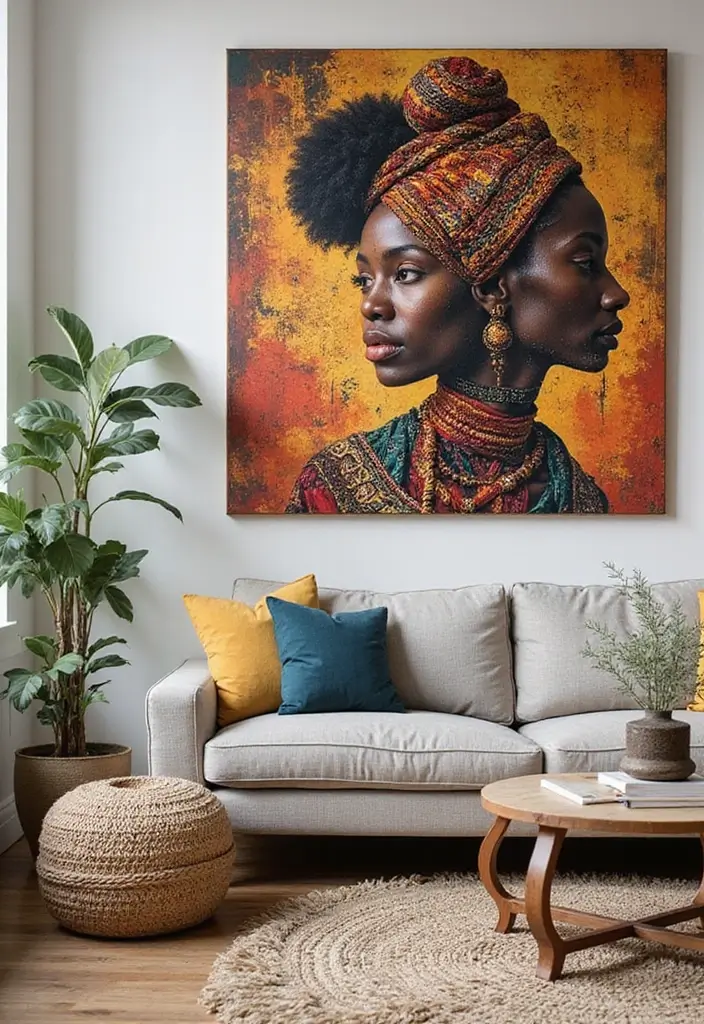 29 Painting for Living Room Walls Ideas That Add Color and Personality - 9. Cultural Influences for Unique Accents