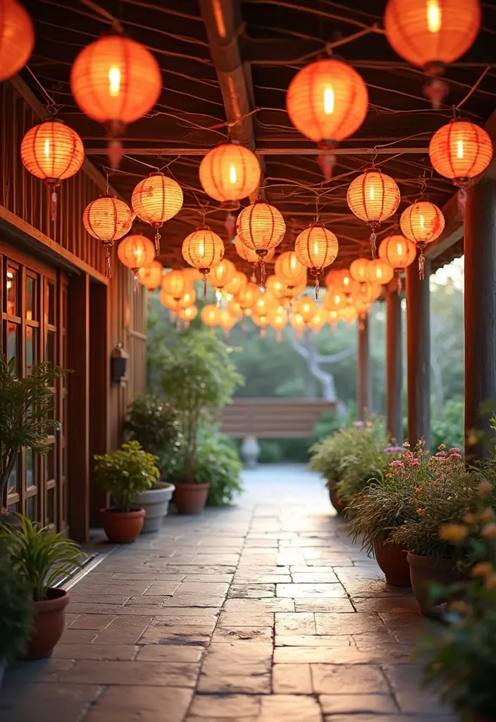 29 Paper Lantern Living Room Ideas That Feel Soft and Whimsical - 12. Lanterns for Indoor and Outdoor Flow