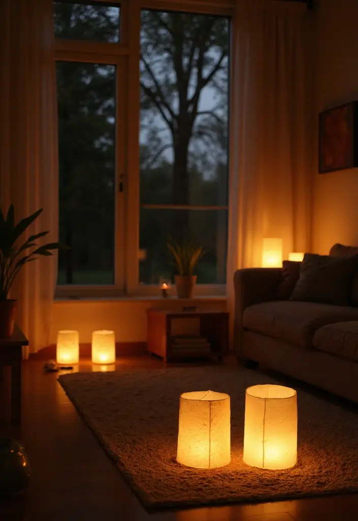 29 Paper Lantern Living Room Ideas That Feel Soft and Whimsical - 16. Lanterns as Night Lights