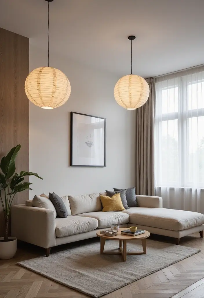 29 Paper Lantern Living Room Ideas That Feel Soft and Whimsical - 20. Minimalist Lantern Designs