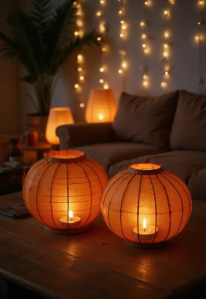 29 Paper Lantern Living Room Ideas That Feel Soft and Whimsical - 27. Lanterns with Aroma
