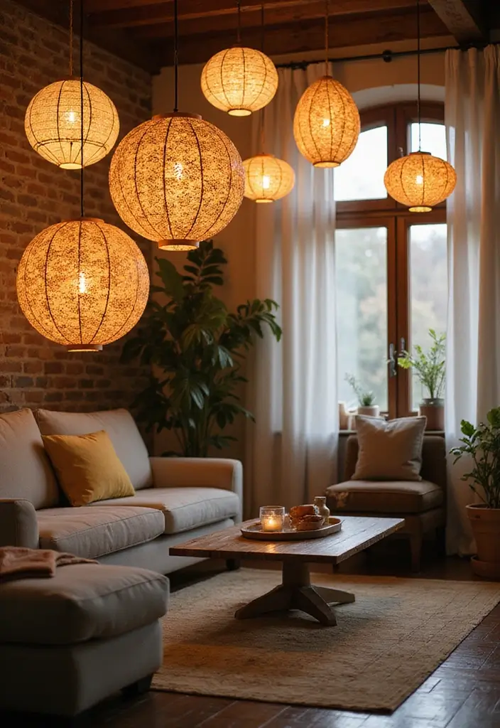 29 Paper Lantern Living Room Ideas That Feel Soft and Whimsical - 28. Lanterns with Textures