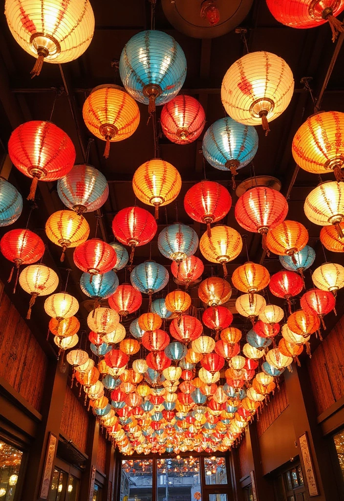 29 Paper Lantern Living Room Ideas That Feel Soft and Whimsical - 3. Statement Ceiling Installations