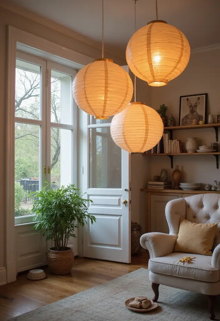 29 Paper Lantern Living Room Ideas That Feel Soft and Whimsical - 8. Lanterns in Unexpected Places