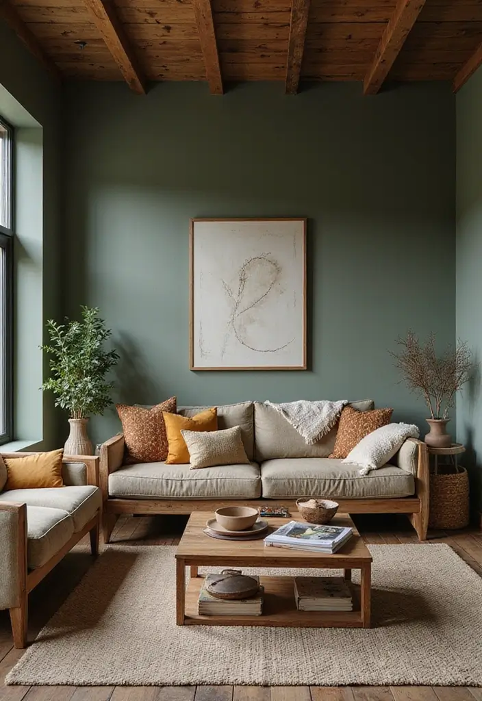 29 Rustic Green Living Room Ideas That Feel Natural and Warm - 1. Cozy Earthy Tones