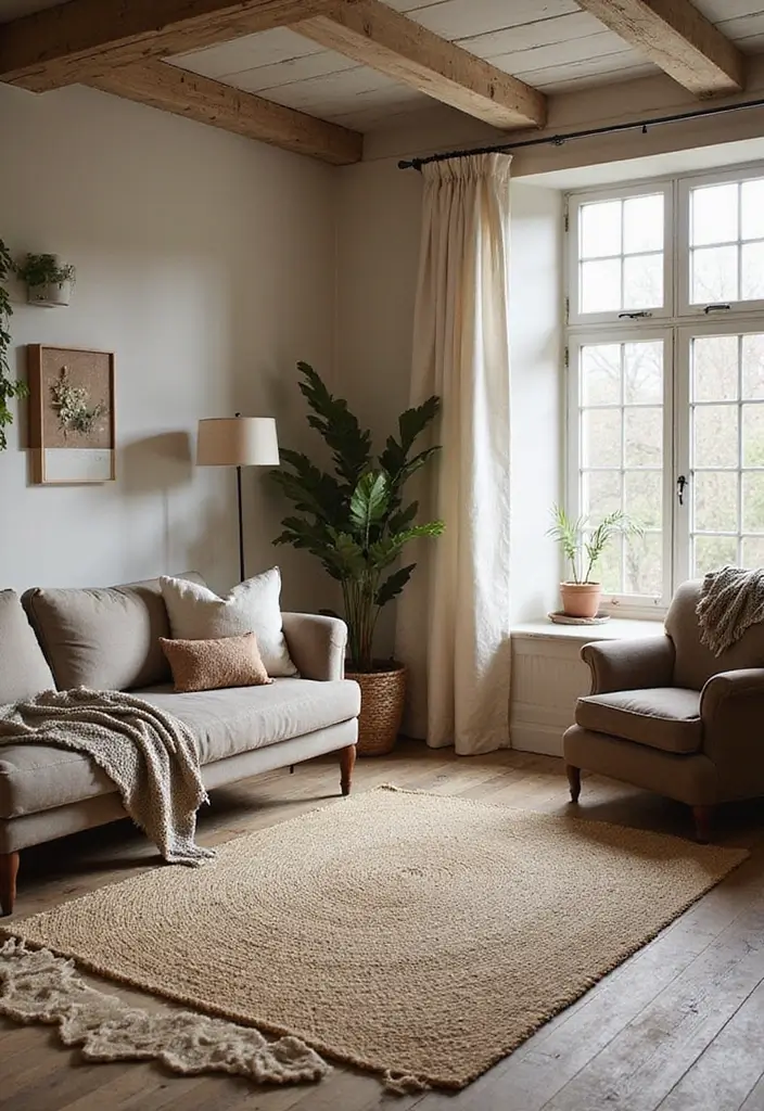 29 Rustic Green Living Room Ideas That Feel Natural and Warm - 11. Natural Rugs