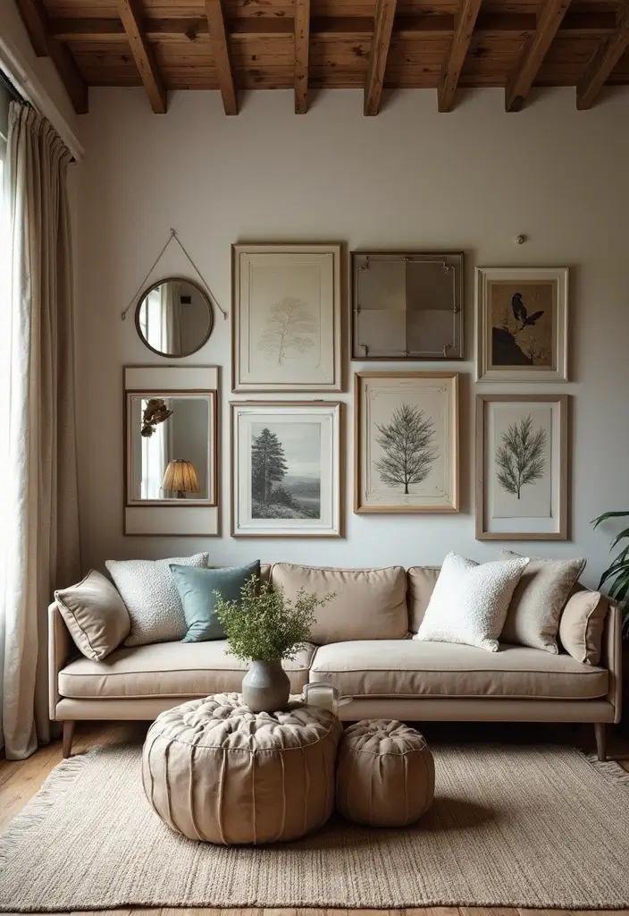 29 Rustic Green Living Room Ideas That Feel Natural and Warm - 14. Artistic Wall Accents